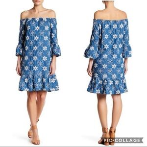 ECI Womens Embroidered Denim Dress